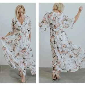 Baltic Born Kia Kimono Maxi Dress white floral sz XL